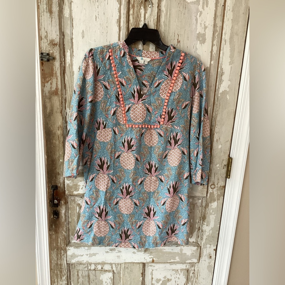 Boden Pineapple Evangeline Linen Boho Tunic Shift Dress - 6 Reg -  Linen